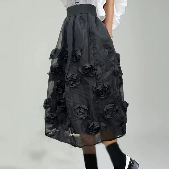 NEW! COQUETTE GIRL ROSES ORGANZA TULLE MIDI SKIRT - Picture 4 of 4